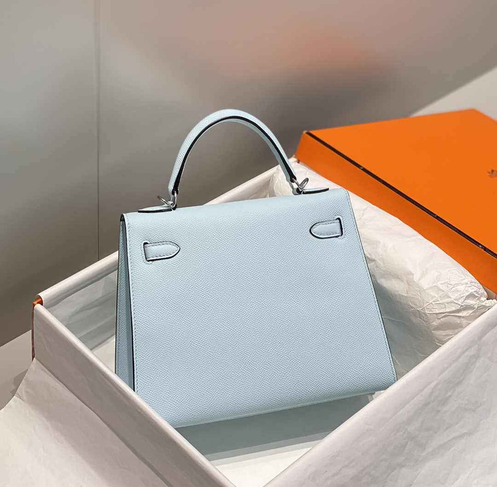 Hermes Kelly Bag 25 Light Blue Epsom Leather Silver Hardware H7100
