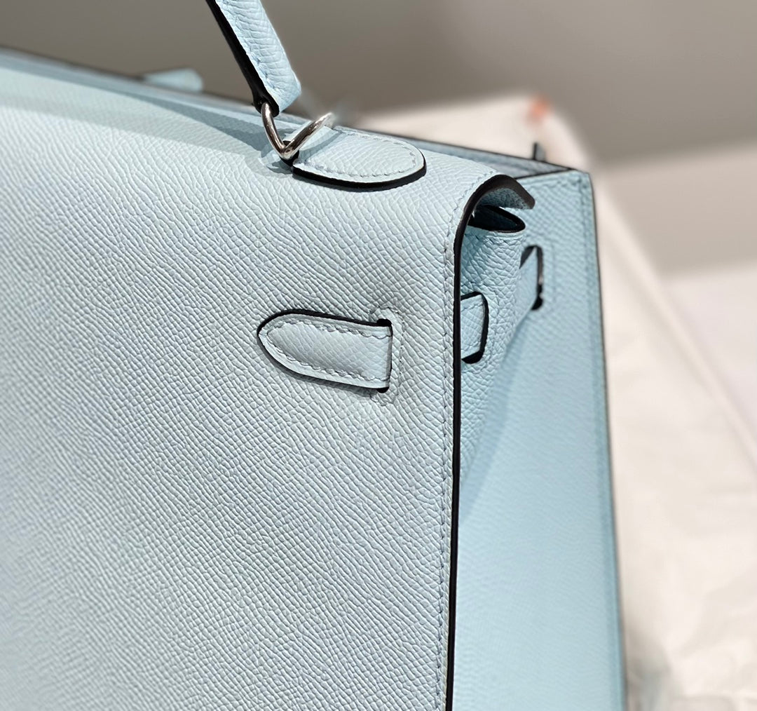Hermes Kelly Bag 25 Light Blue Epsom Leather Silver Hardware H7100
