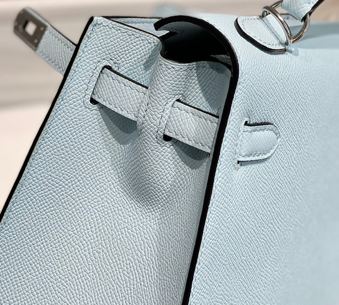 Hermes Kelly Bag 25 Light Blue Epsom Leather Silver Hardware H7100
