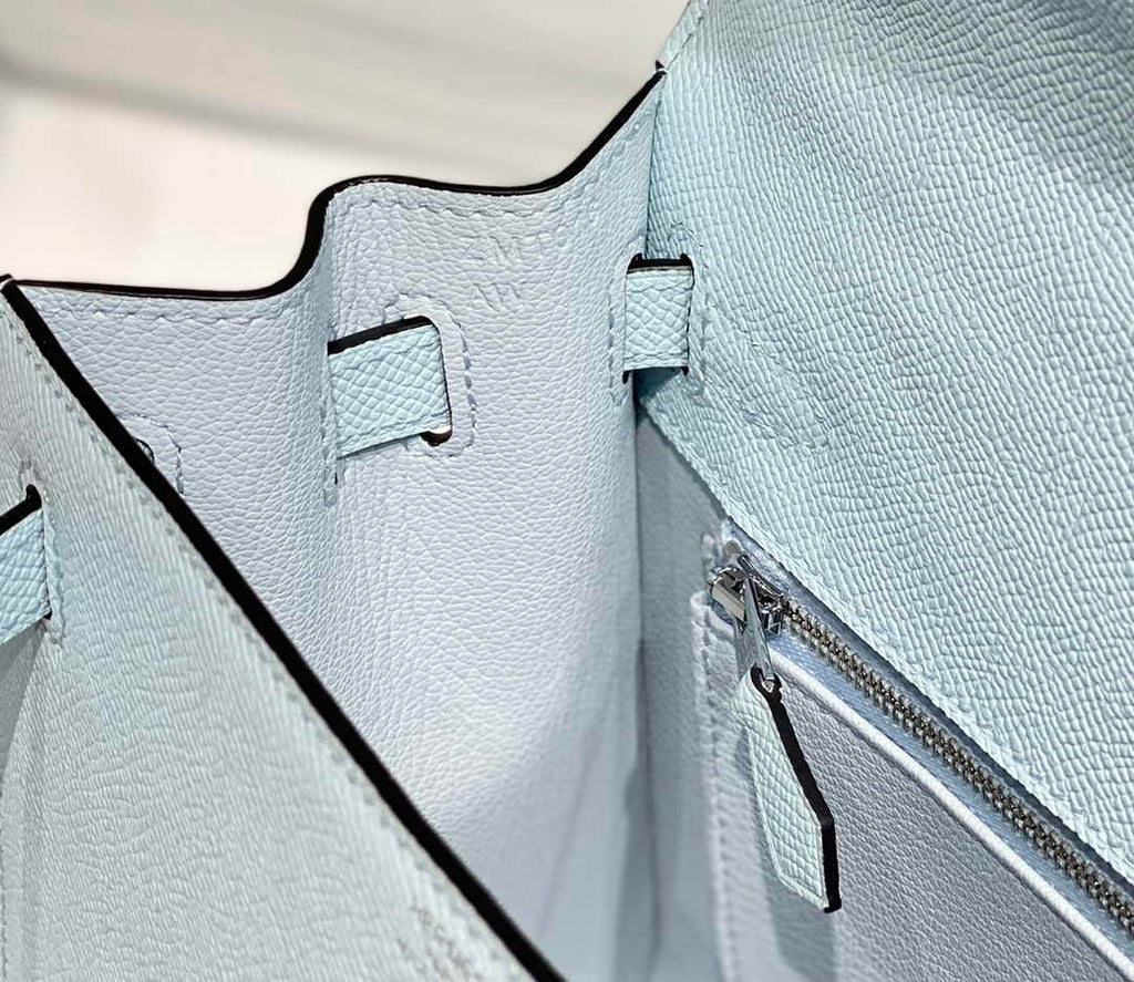 Hermes Kelly Bag 25 Light Blue Epsom Leather Silver Hardware H7100
