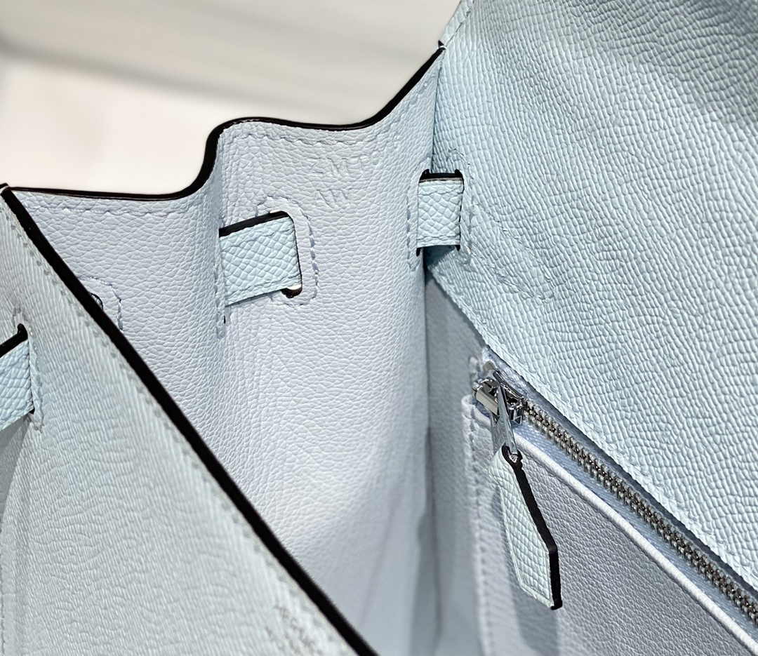 Hermes Kelly Bag 25 Light Blue Epsom Leather Silver Hardware H7100
