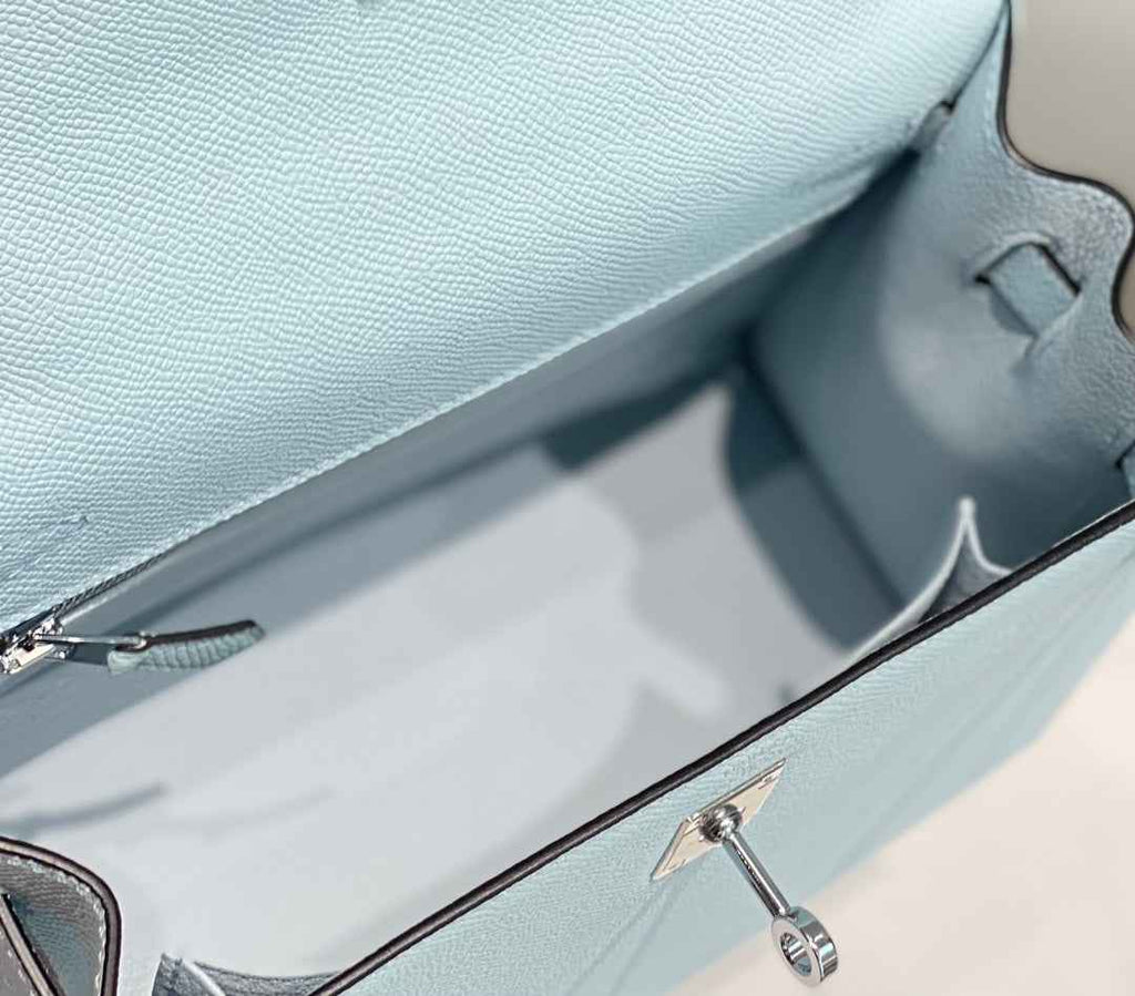 Hermes Kelly Bag 25 Light Blue Epsom Leather Silver Hardware H7100