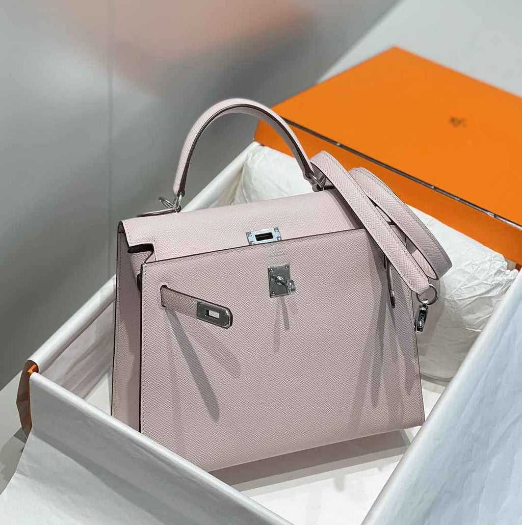 Hermes Kelly Bag 25 Light Pink Epsom Leather Silver Hardware H7101