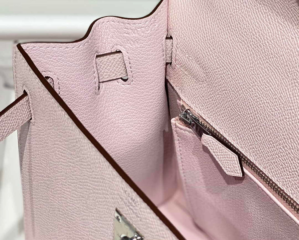 Hermes Kelly Bag 25 Light Pink Epsom Leather Silver Hardware H7101