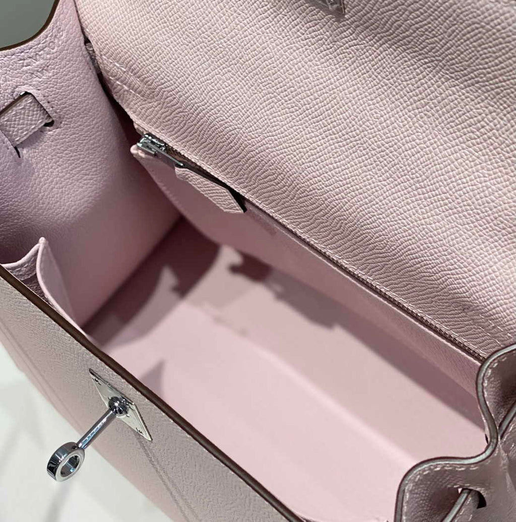 Hermes Kelly Bag 25 Light Pink Epsom Leather Silver Hardware H7101