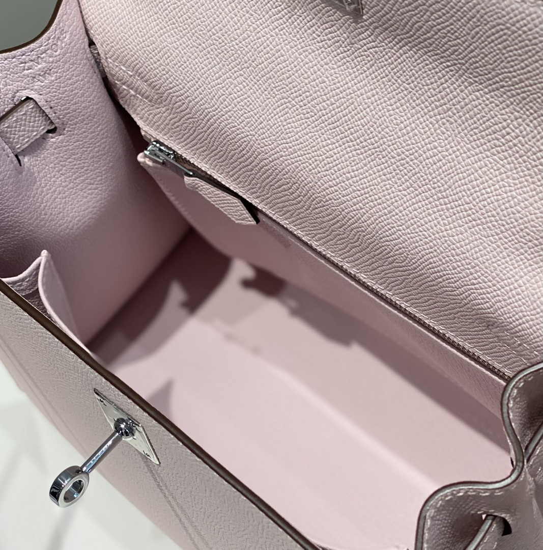 Hermes Kelly Bag 25 Light Pink Epsom Leather Silver Hardware H7101
