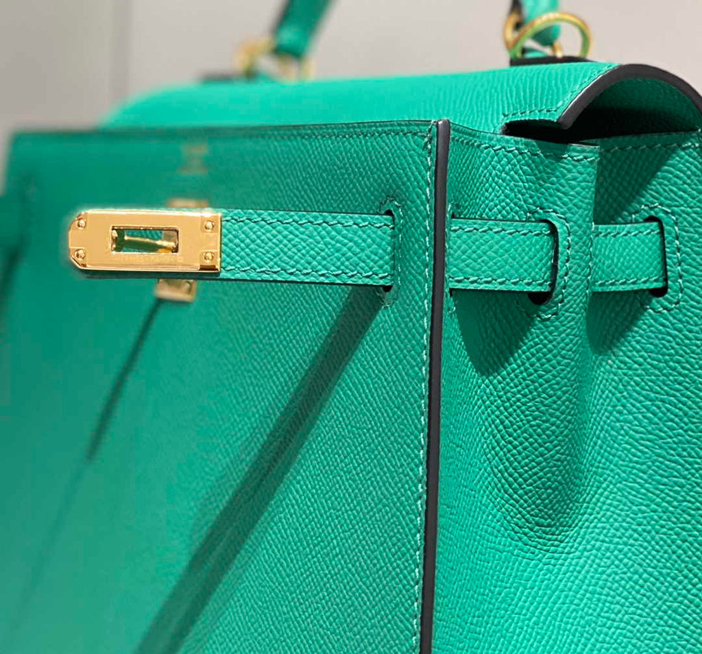Hermes Kelly Bag 25 Green Epsom Leather Gold Hardware H7109