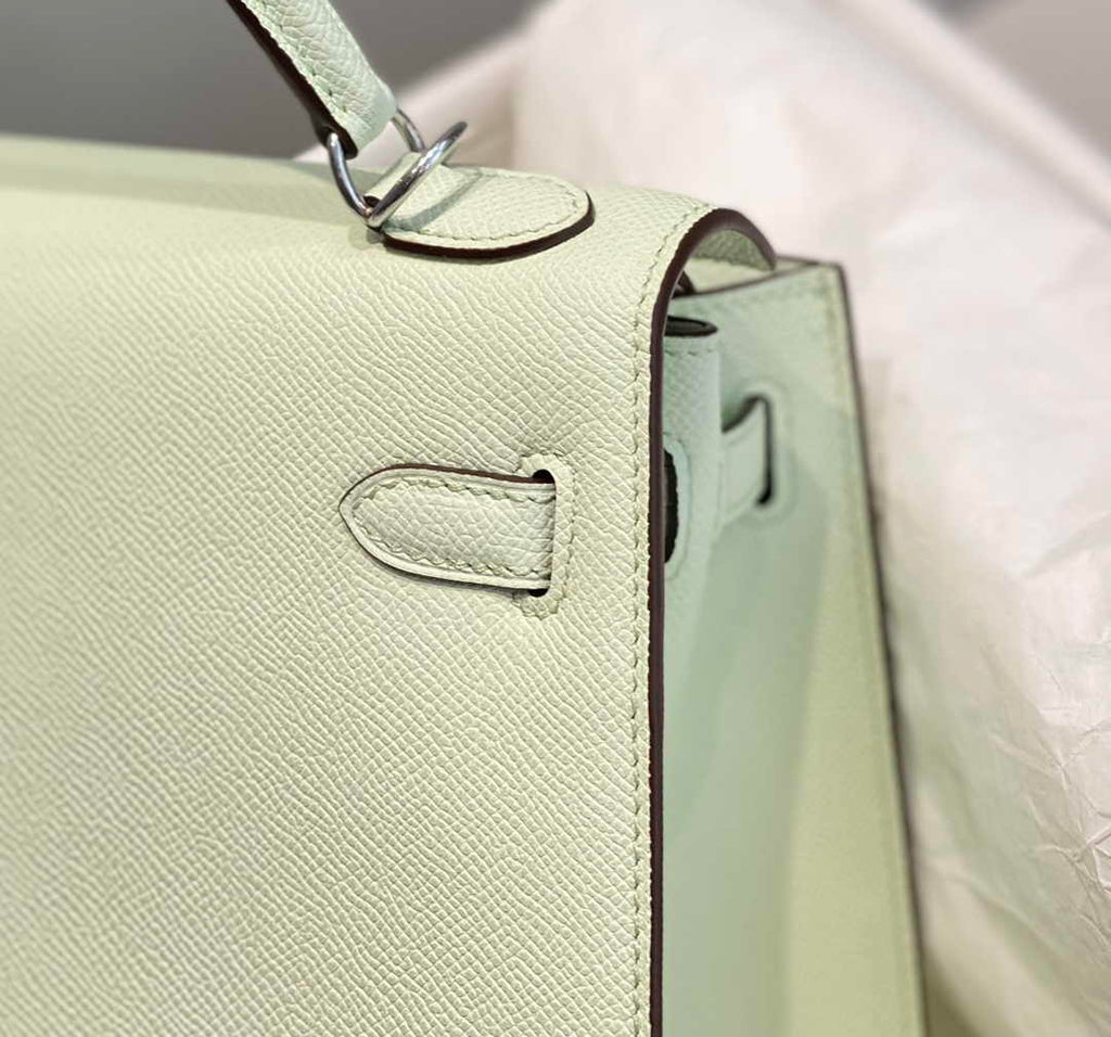 Hermes Kelly Bag 25 Light Green Epsom Leather Silver Hardware H7103