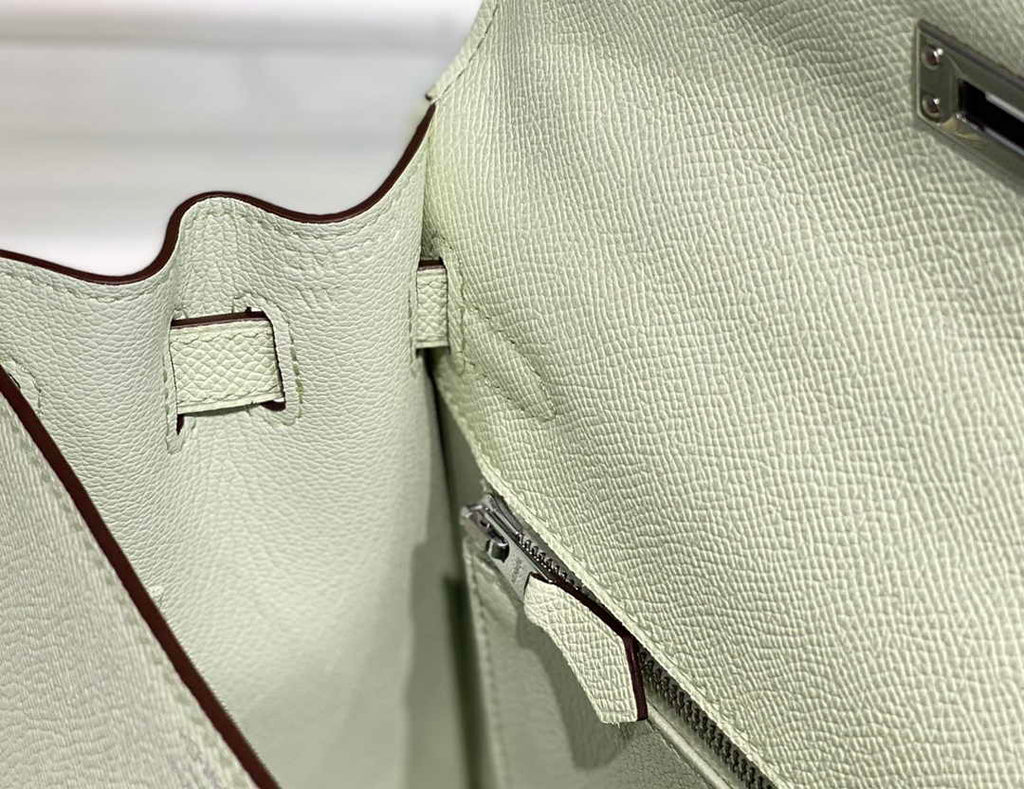 Hermes Kelly Bag 25 Light Green Epsom Leather Silver Hardware H7103