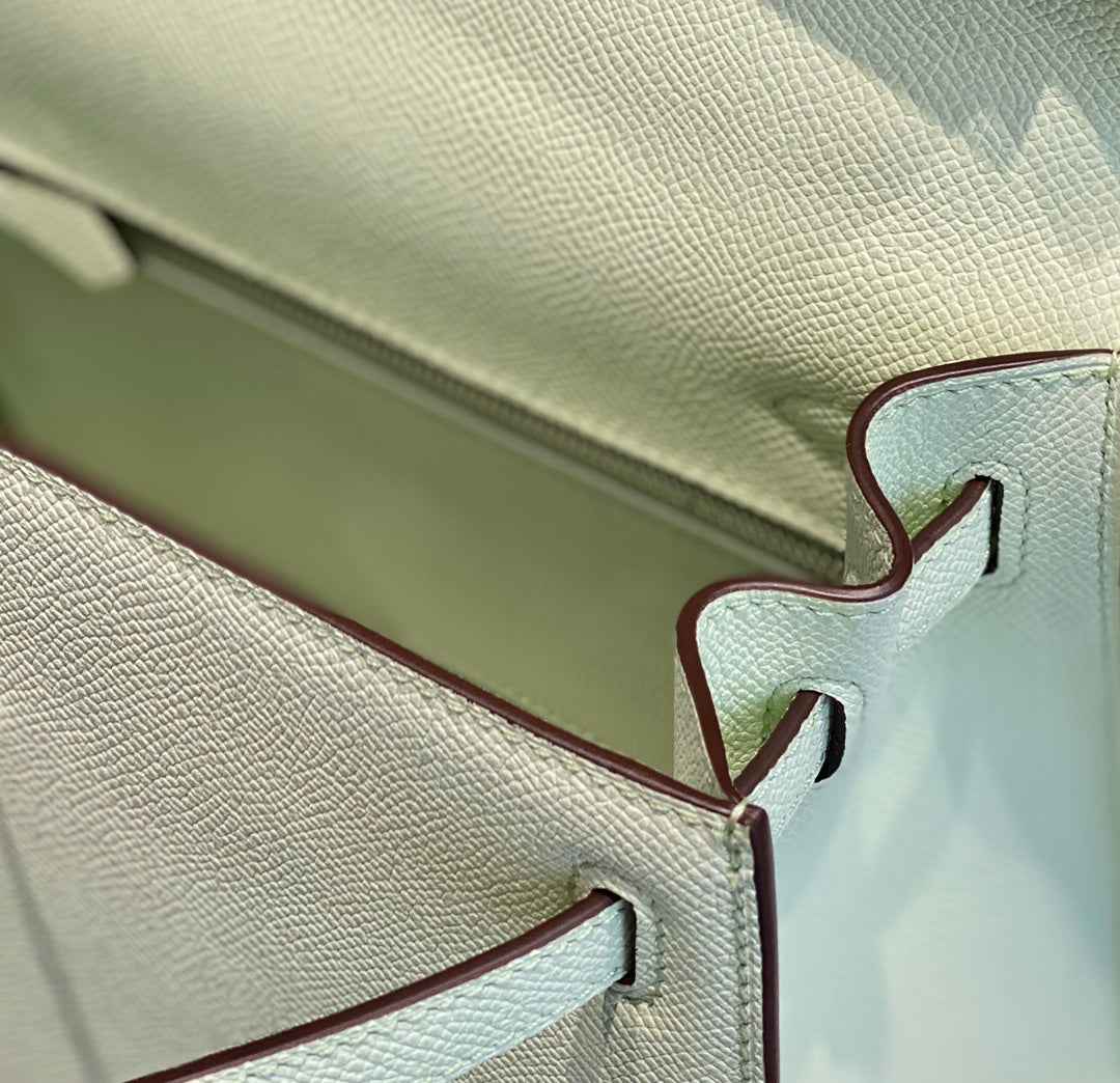 Hermes Kelly Bag 25 Light Green Epsom Leather Silver Hardware H7103