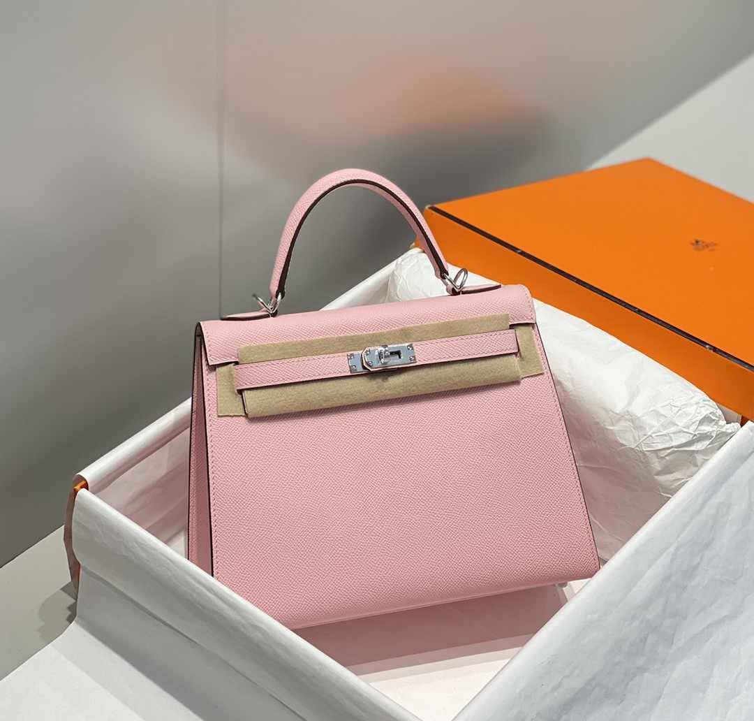 Hermes Kelly Bag 25 Pink Epsom Leather Silver Hardware H7102