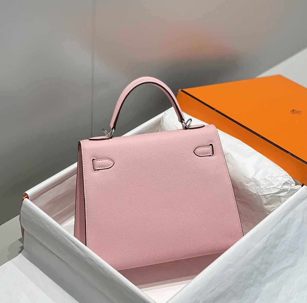 Hermes Kelly Bag 25 Pink Epsom Leather Silver Hardware H7102