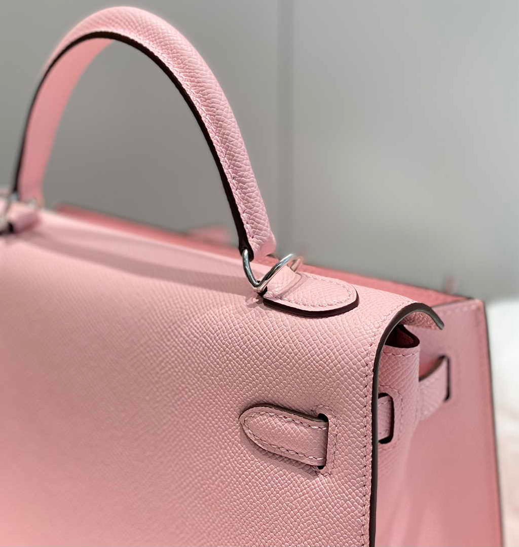 Hermes Kelly Bag 25 Pink Epsom Leather Silver Hardware H7102