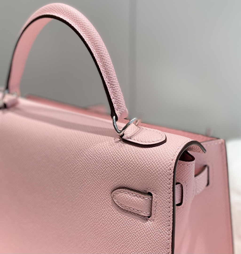 Hermes Kelly Bag 25 Pink Epsom Leather Silver Hardware H7102