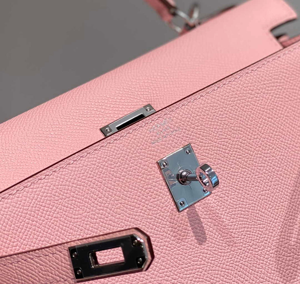 Hermes Kelly Bag 25 Pink Epsom Leather Silver Hardware H7102