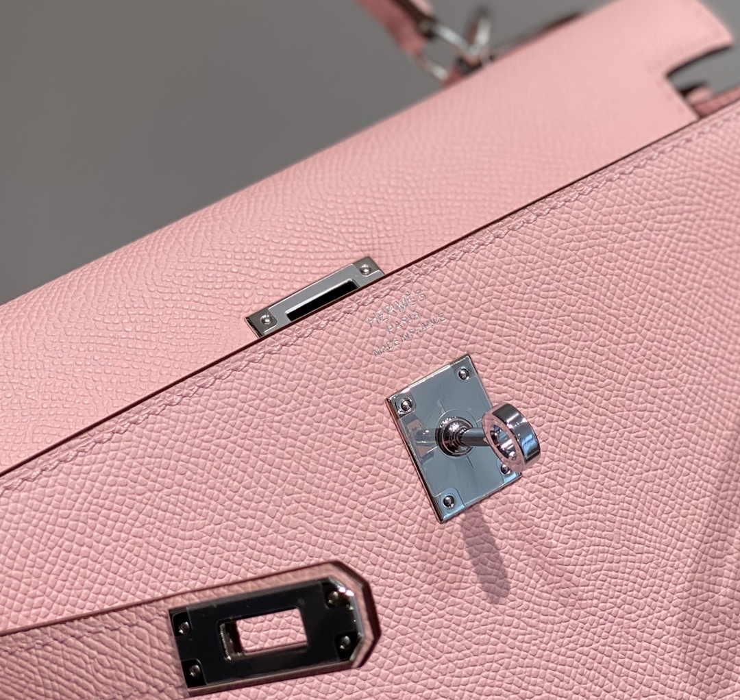Hermes Kelly Bag 25 Pink Epsom Leather Silver Hardware H7102