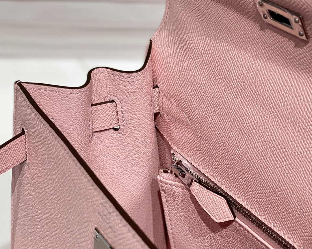 Hermes Kelly Bag 25 Pink Epsom Leather Silver Hardware H7102