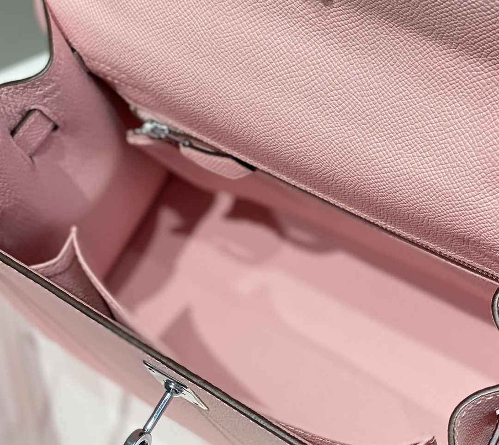 Hermes Kelly Bag 25 Pink Epsom Leather Silver Hardware H7102