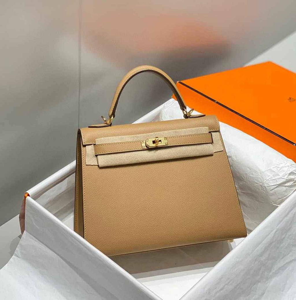 Hermes Kelly Bag 25 Tan Epsom Leather Gold Hardware H7106