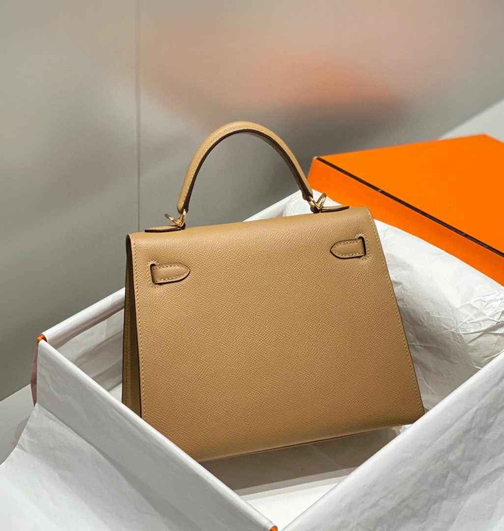 Hermes Kelly Bag 25 Tan Epsom Leather Gold Hardware H7106