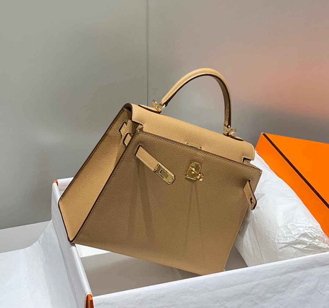 Hermes Kelly Bag 25 Tan Epsom Leather Gold Hardware H7106