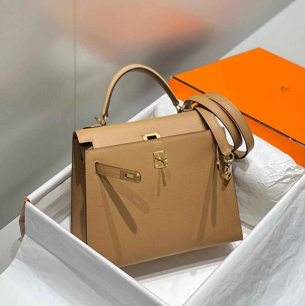 Hermes Kelly Bag 25 Tan Epsom Leather Gold Hardware H7106