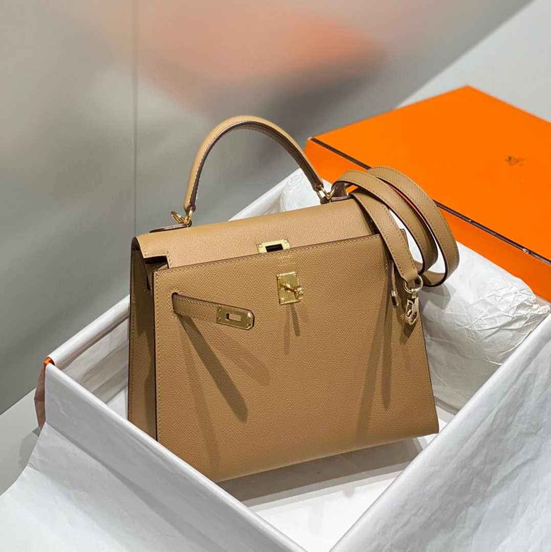 Hermes Kelly Bag 25 Tan Epsom Leather Gold Hardware H7106