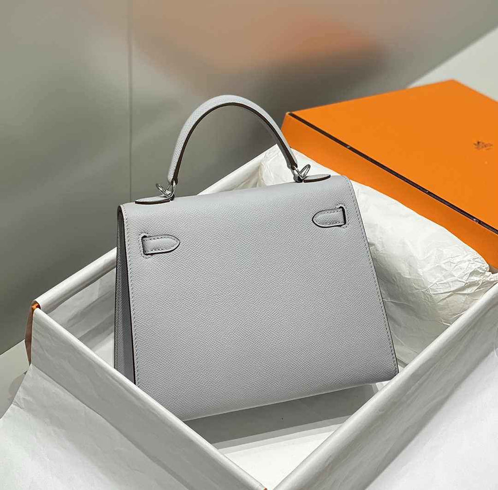Hermes Kelly Bag 25 Gray Epsom Leather Silver Hardware H7105