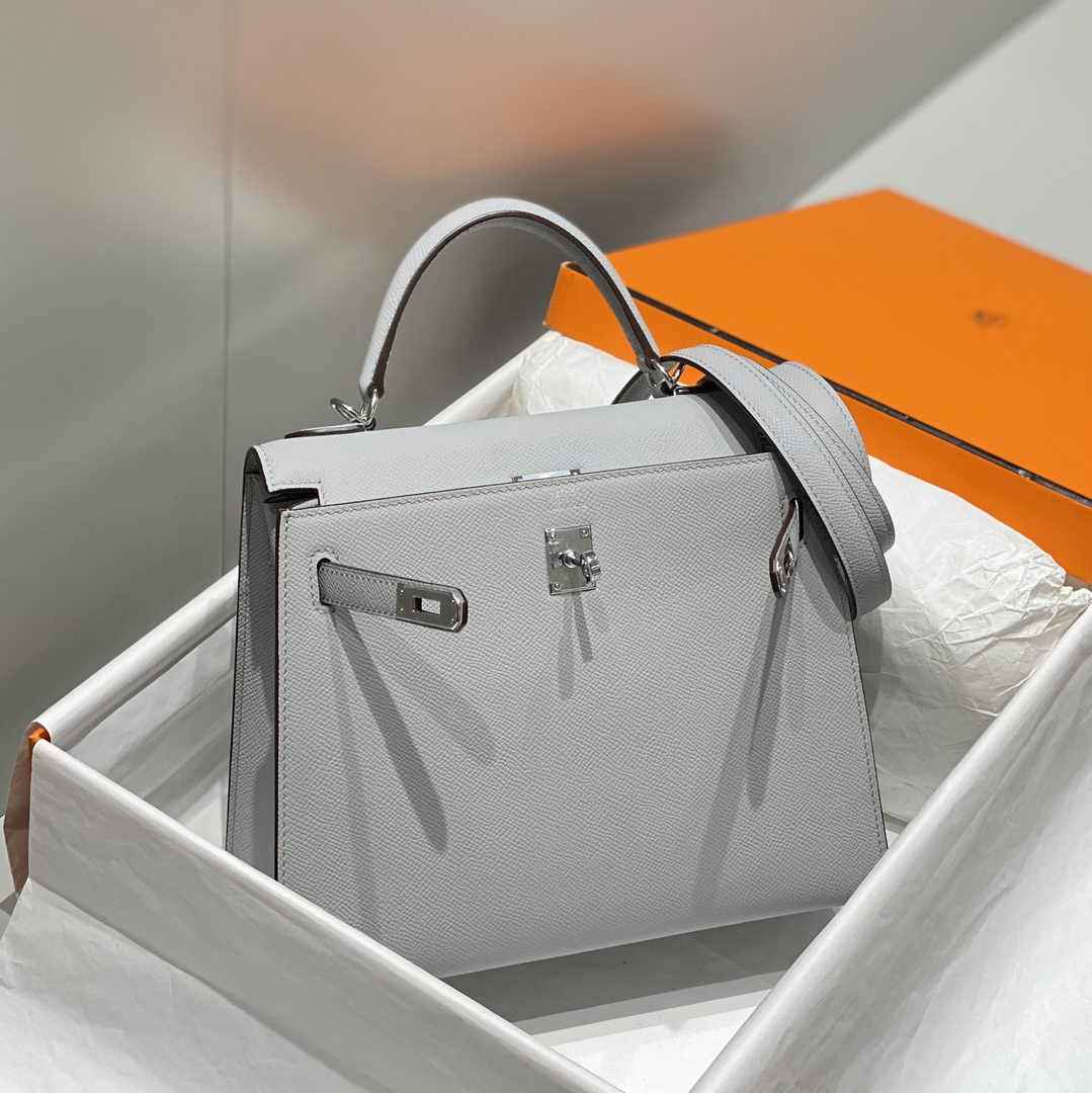 Hermes Kelly Bag 25 Gray Epsom Leather Silver Hardware H7105
