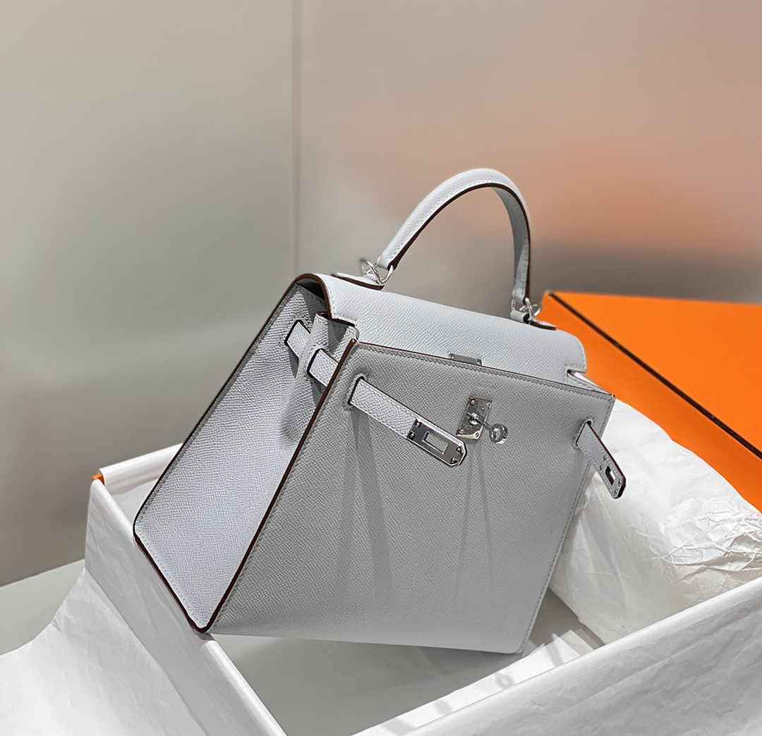 Hermes Kelly Bag 25 Gray Epsom Leather Silver Hardware H7105