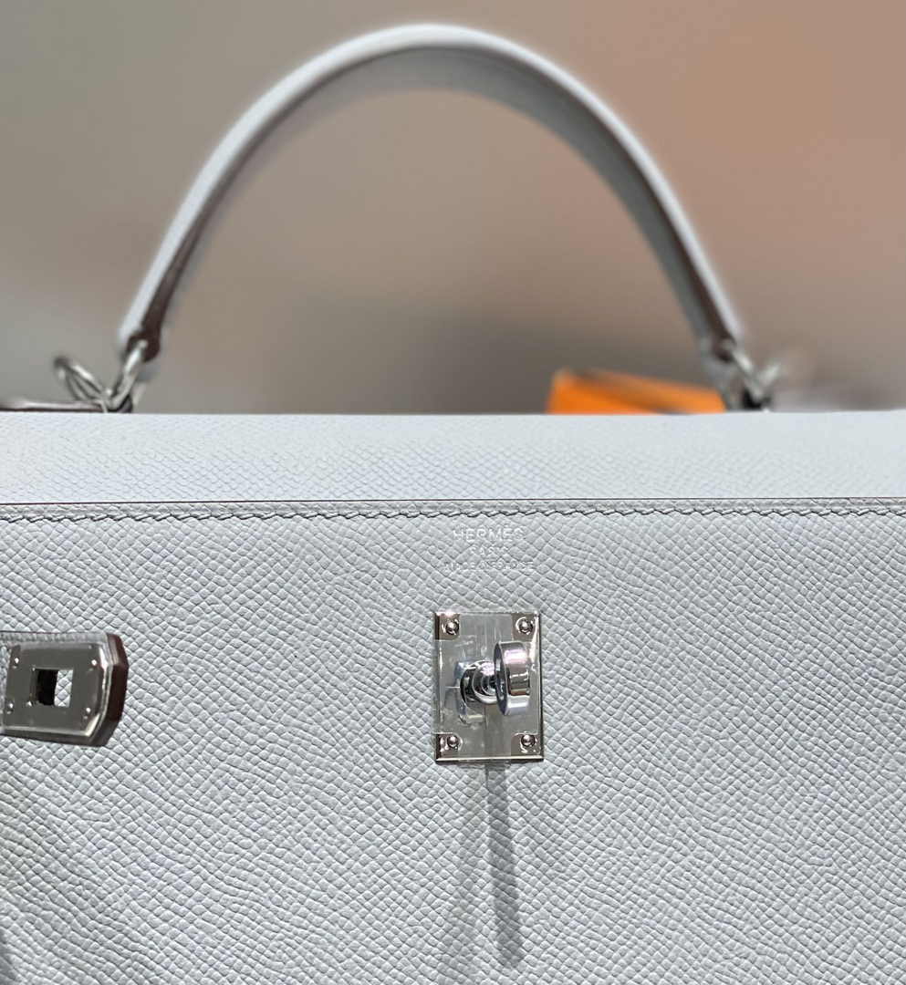 Hermes Kelly Bag 25 Gray Epsom Leather Silver Hardware H7105