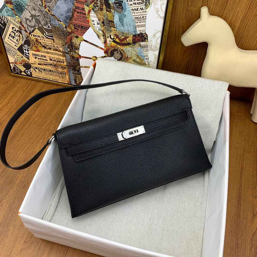 Hermes Kelly Bag Silver Hardware with Elan Black Leather