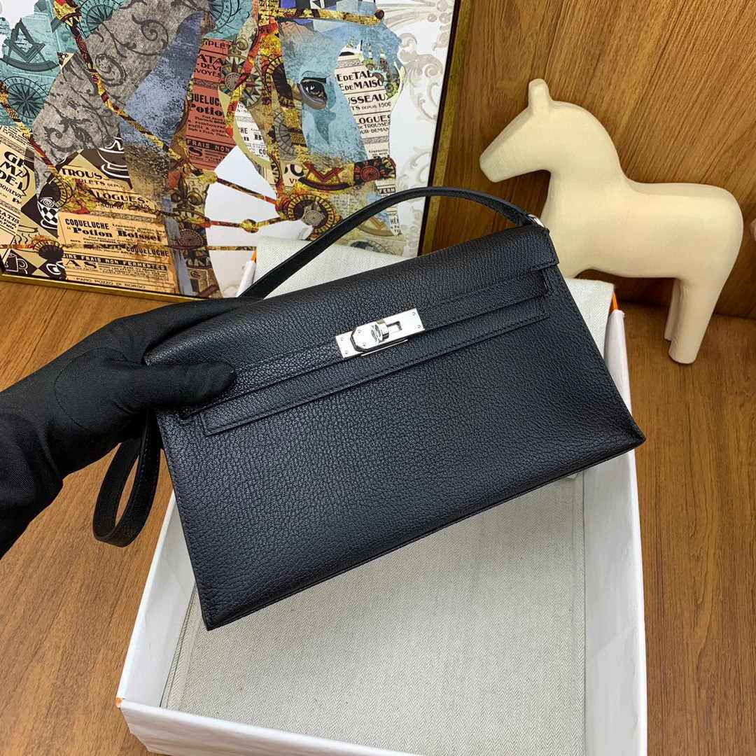 Hermes Kelly Bag Silver Hardware with Elan Black Leather