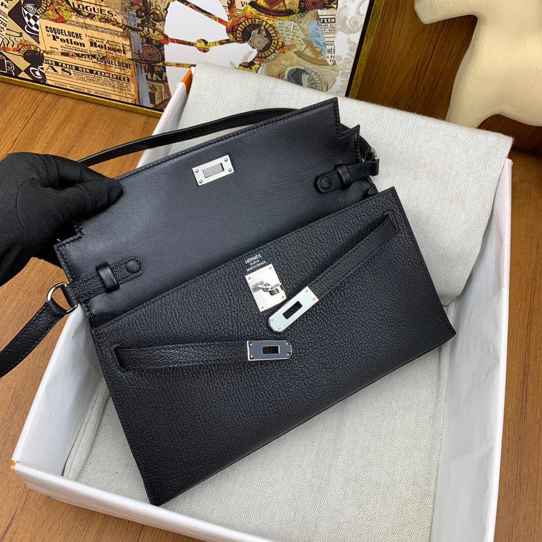 Hermes Kelly Bag Silver Hardware with Elan Black Leather
