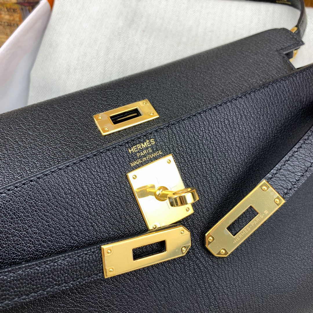 Hermes Kelly Bag Gold Hardware with Elan Black Leather