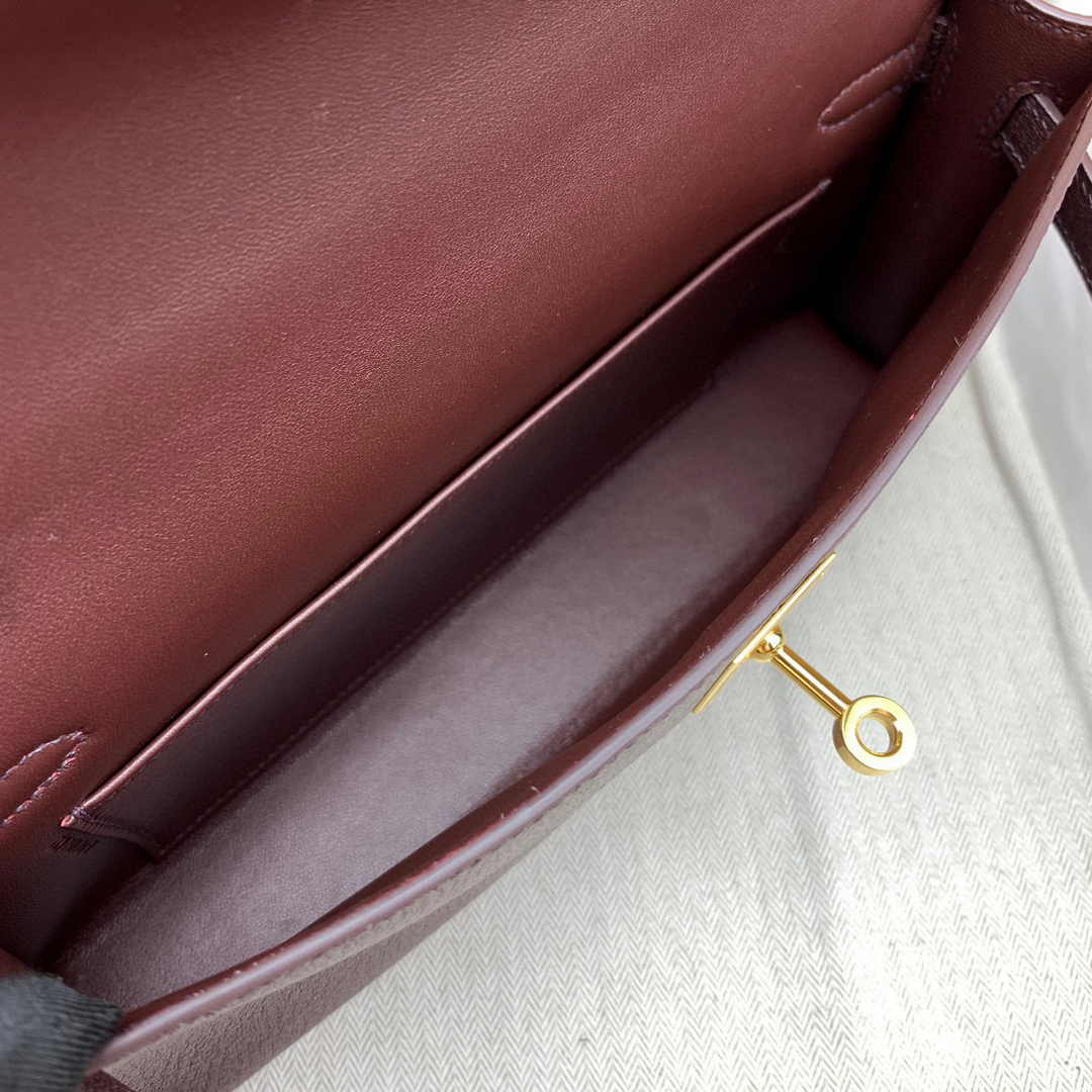 Hermes Kelly Bag Gold Hardware with Elan Wine Red Leather