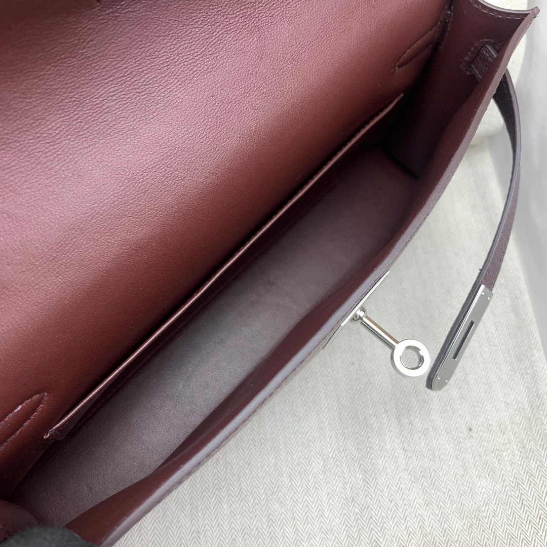 Hermes Kelly Bag Silver Hardware with Elan Wine Red Leather