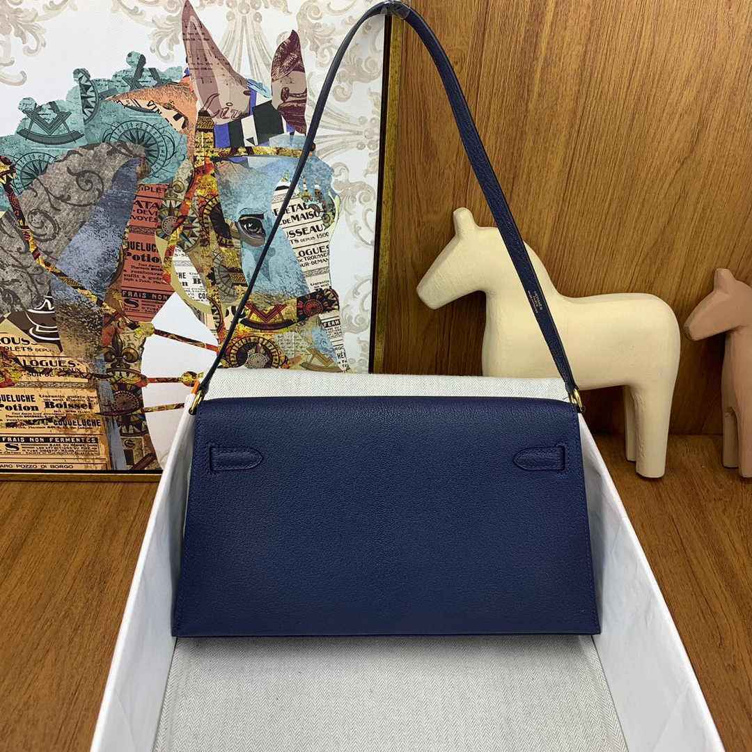 Hermes Kelly Bag Gold Hardware with Elan Navy Blue Leather