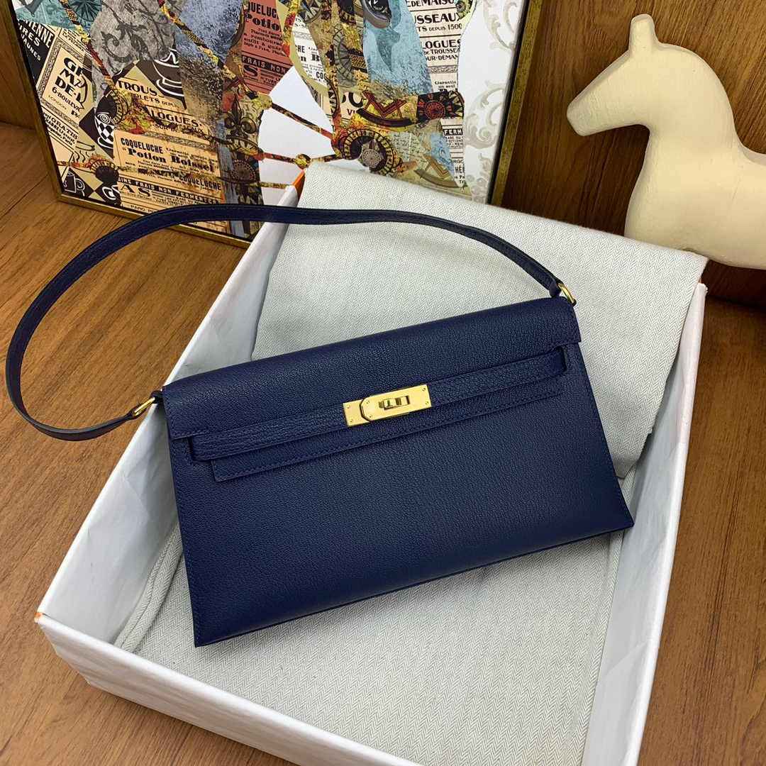 Hermes Kelly Bag Gold Hardware with Elan Navy Blue Leather