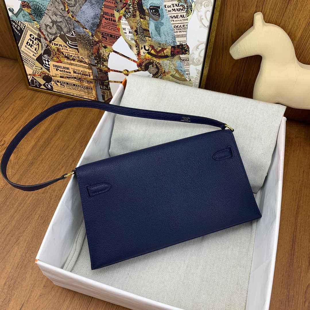 Hermes Kelly Bag Gold Hardware with Elan Navy Blue Leather