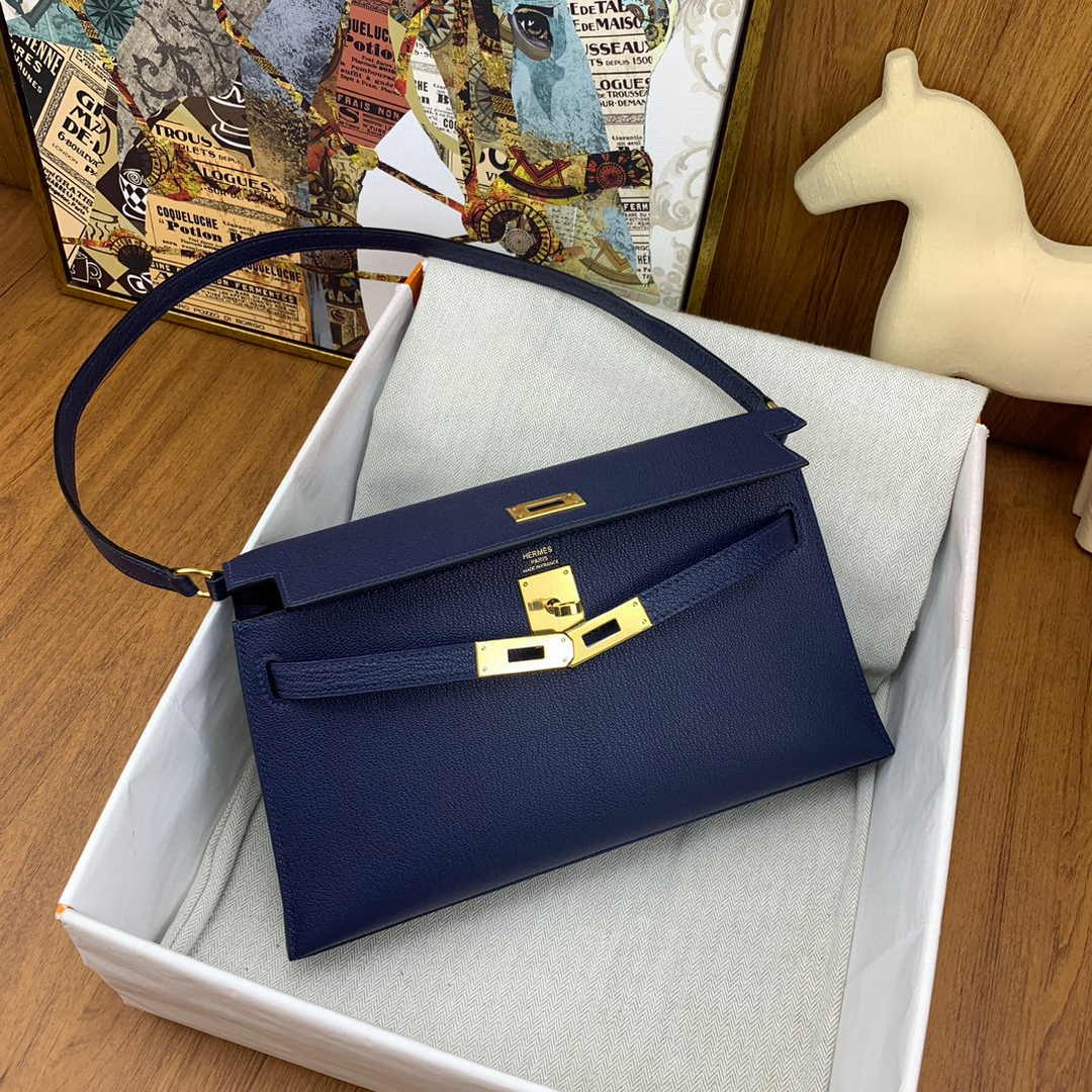 Hermes Kelly Bag Gold Hardware with Elan Navy Blue Leather