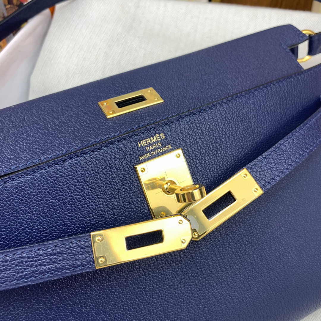 Hermes Kelly Bag Gold Hardware with Elan Navy Blue Leather