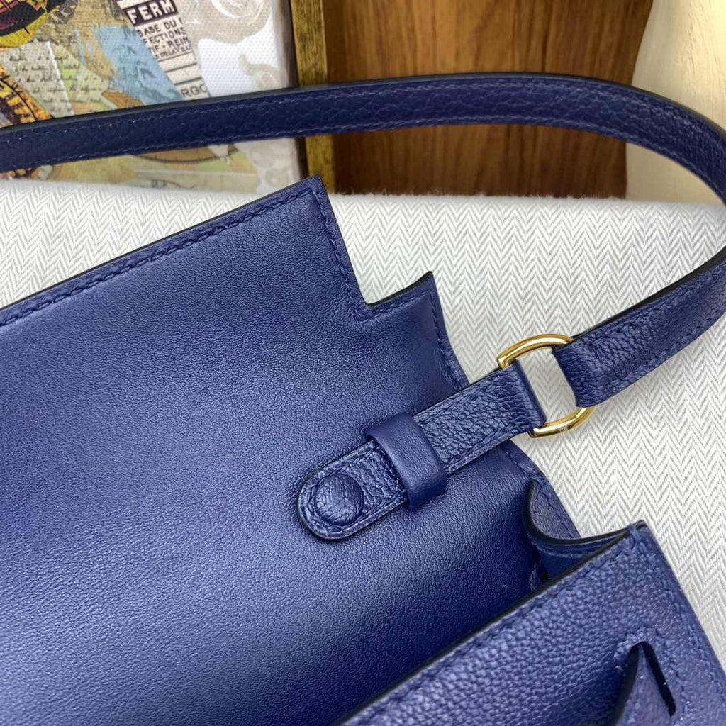 Hermes Kelly Bag Gold Hardware with Elan Navy Blue Leather