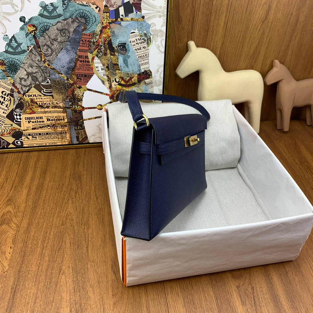Hermes Kelly Bag Gold Hardware with Elan Navy Blue Leather