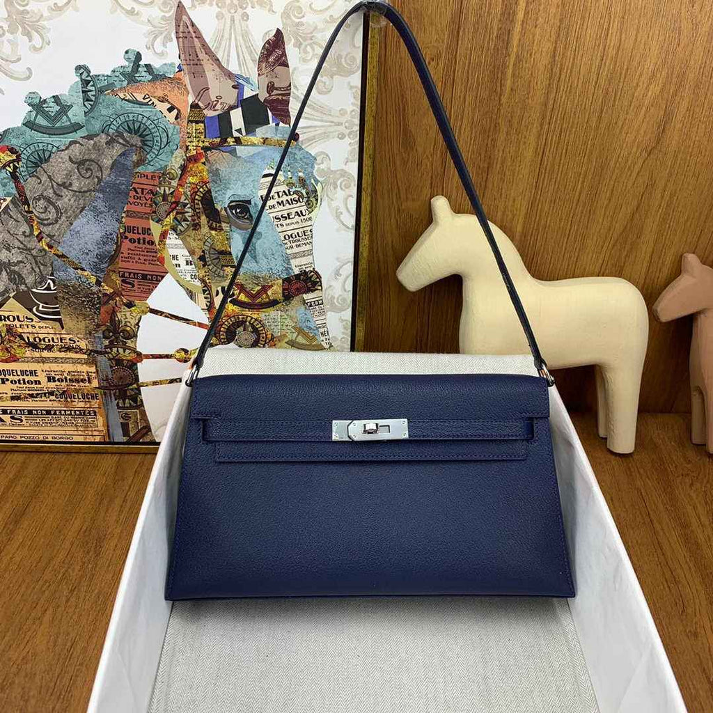 Hermes Kelly Bag Silver Hardware with Elan Navy Blue Leather