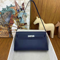 Hermes Kelly Bag Silver Hardware with Elan Navy Blue Leather