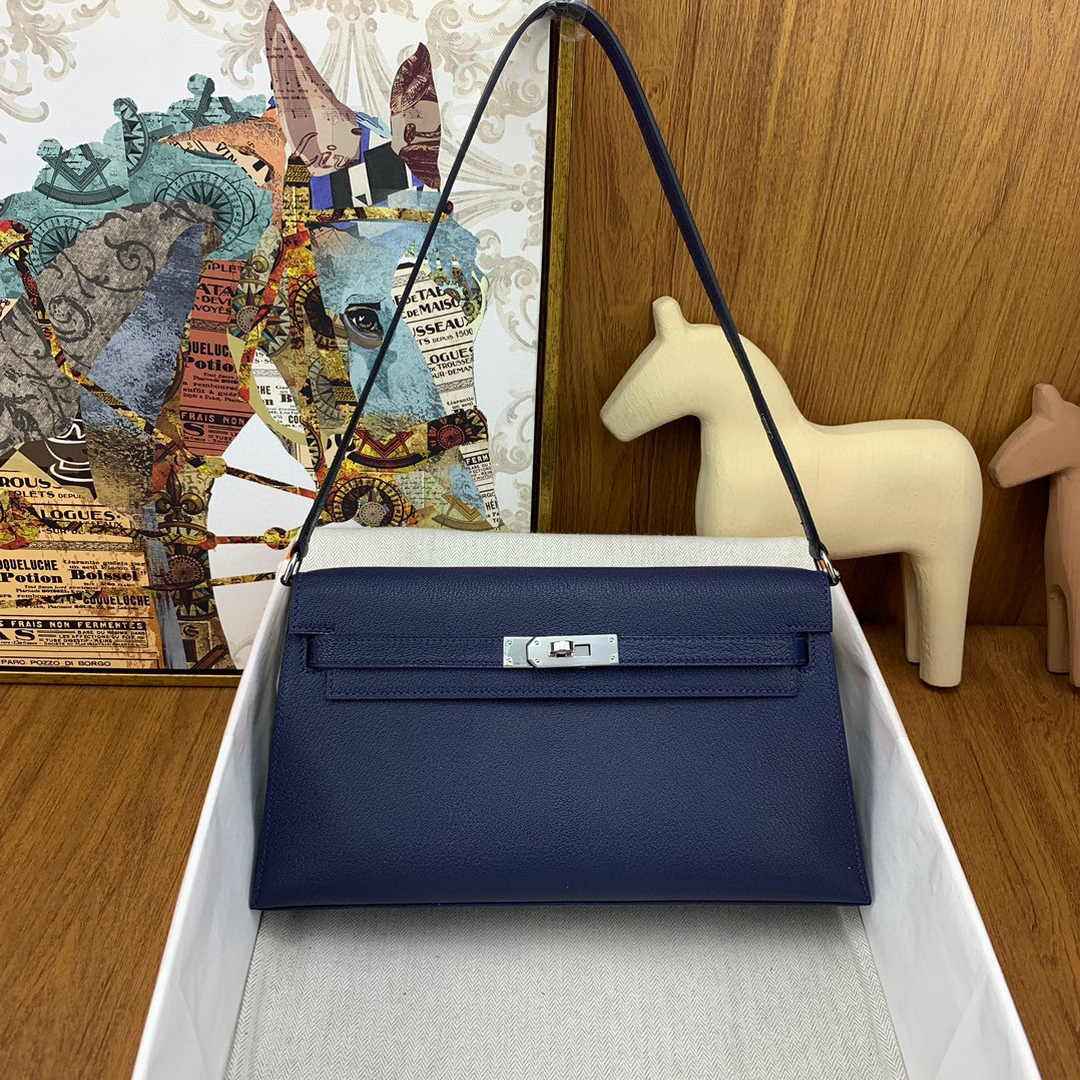 Hermes Kelly Bag Silver Hardware with Elan Navy Blue Leather