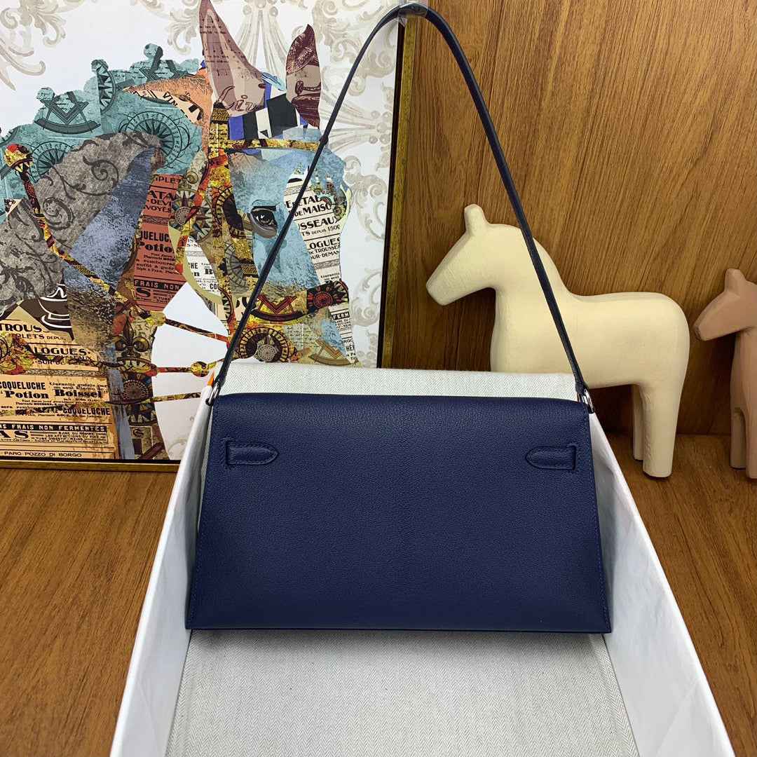 Hermes Kelly Bag Silver Hardware with Elan Navy Blue Leather