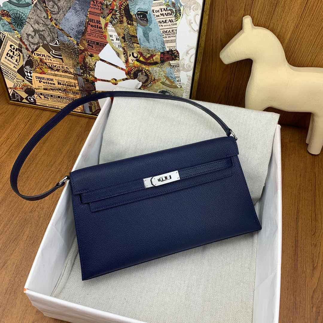 Hermes Kelly Bag Silver Hardware with Elan Navy Blue Leather