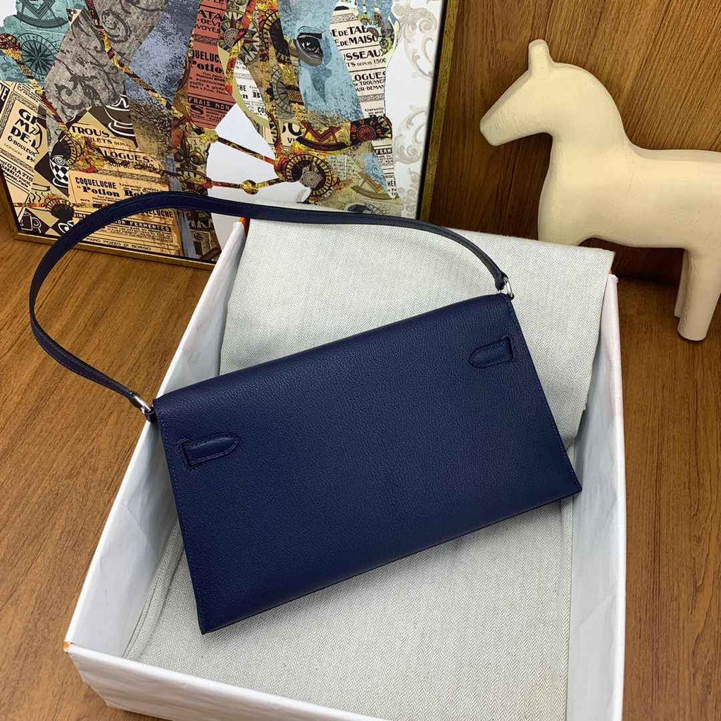 Hermes Kelly Bag Silver Hardware with Elan Navy Blue Leather